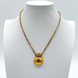 Vintage Monet Gold Tone Ball Pendant Necklace Signed Minimalist